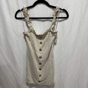 Skylar + Madison Linen Blend Button Front Mini Dress S Ruffle Strap Cutout Back